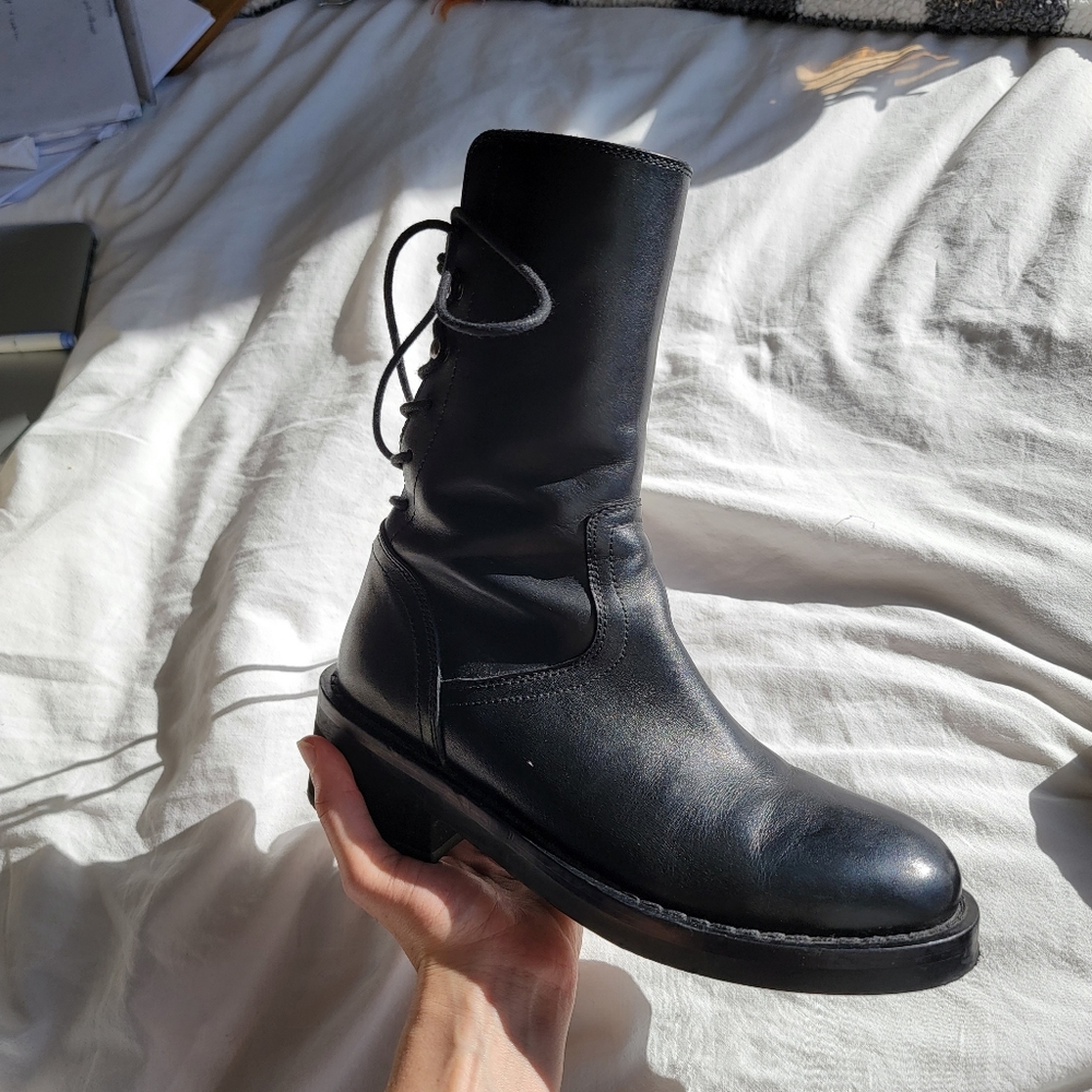 Ann Demeulemeester Lace Up High Top Combat Ankle Platform Leather Boots